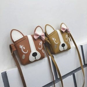 Sacs à bandoulière chiot pour enfants avec oreilles 3D et broderies en marron et jaune