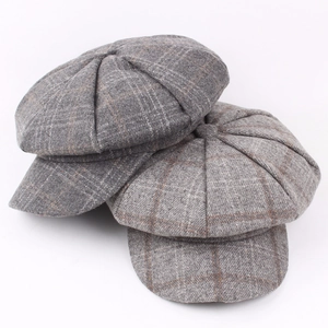 Casquette gavroche classique en laine à carreaux gris et marron, béret vintage chic