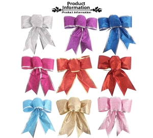 Detail view of colorful glitter Christmas bows in nine vibrant shades for festive decor