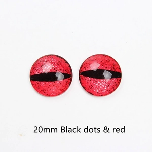 Detail of 20mm high transparent glass animal eye cabochons with red and black pattern
