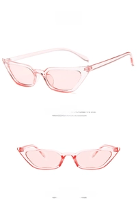 Transparent pink cat-eye sunglasses shown from both front and 45-degree side angles