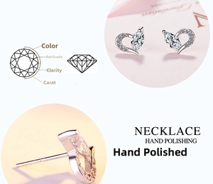 Detailed view of heart-shaped S925 silver stud earrings with marquise-cut zircon stones