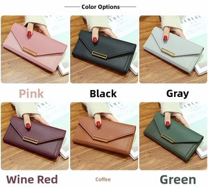 Multiple color options for minimalist long envelope wallets with gold metal accents
