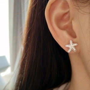 Starfish Stud Earrings With 925 Sterling Silver Earring Post Micro Pave Zircon Sparkly Dainty Jewelry For Women