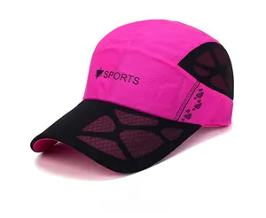 Detail of rose pink and black mesh sports baseball cap with star and SPORTS logo
