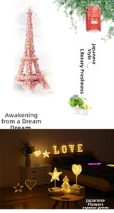 Detail of warm white LED rattan night lights with wooden base in star and heart shapes