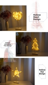 Detailed view of hollow LED lamps in heart, star, and Christmas tree shapes