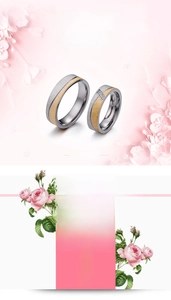 Detailed close-up of matte titanium steel couple rings with gold inlay and small diamonds