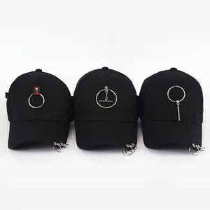 Punk Style Baseball Cap Cotton Fabric With Metal Rings And Pendants Streetwear Adjustable Sun Hat For Men Women