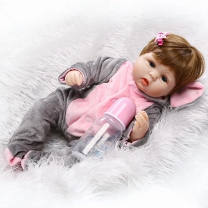 Realistic Reborn Baby Doll Silicone Vinyl Limbs Cloth Body Soft Lifelike Newborn Toy Wearing Elephant Romper