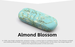 Detail of oil painting glasses case featuring Van Gogh Almond Blossoms textured fabric