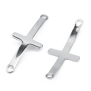 Polished silver stainless steel curved cross connectors for DIY jewelry making