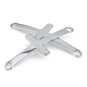 Pair of polished silver stainless steel cross connectors with double holes for DIY jewelry