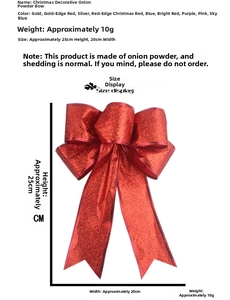Detailed size view of a 25cm red glitter Christmas bow for tree and door decoration