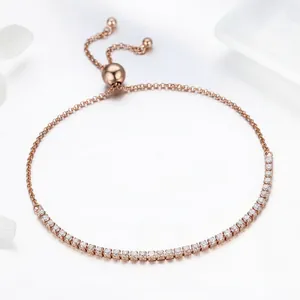 Verstellbares S925 Sterling Silber Tennisarmband in Roségold mit weißen Zirkonia-Steinen