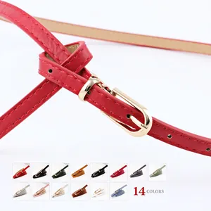 Cintura sottile da donna in pelle PU con fibbia dorata in 14 colori versatili