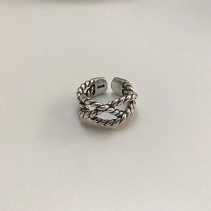 Vintage braided 925 sterling silver twist ring with adjustable open design for women