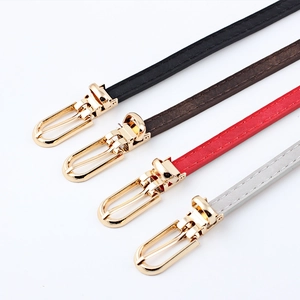 Cinture sottili in similpelle nera, marrone, rossa e argento con fibbie dorate