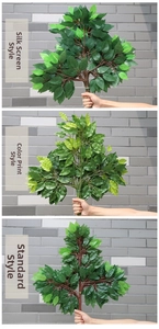 Detail comparison of silk-screened, color printed and standard artificial banyan leaves