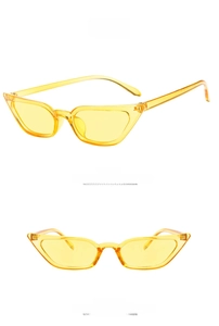 Front and side view of transparent yellow cat eye sunglasses with matching lenses