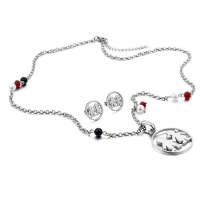 Minimalist silver titanium steel jewelry set with boy and girl pendants and colorful beads