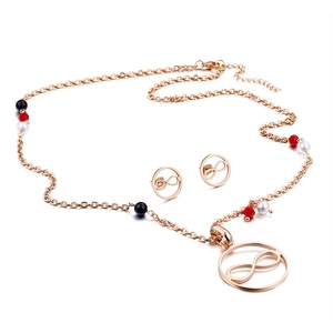 Schmuckset in Roségold mit Unendlichkeitssymbol Halskette und Ohrringen mit Perlen