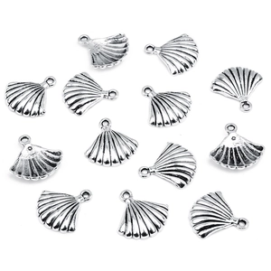 Silver shell and fan-shaped alloy pendants with connectors for DIY jewelry making