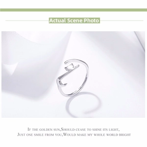 Detailed close-up showing the S925 hallmark on the cute kitten silver open ring