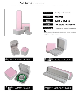 Detailed size comparison table for velvet jewelry boxes including rings and necklace boxes