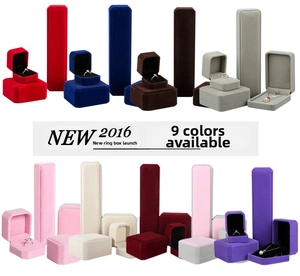 Detailed display of premium velvet jewelry gift boxes in nine diverse elegant colors