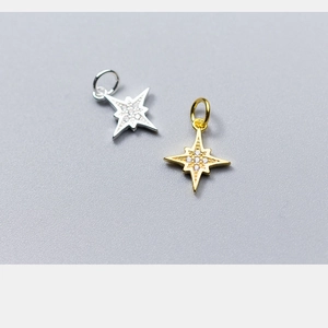 Paire de pendentifs étoile en argent S925 doré et argenté avec zircons étincelants