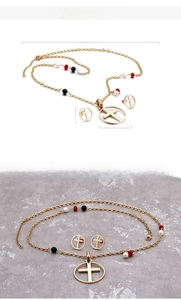Detailed size chart for 18K gold plated cross necklace and pearl earrings set