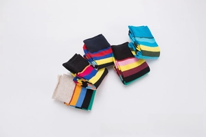 Detailed close-up of colorful striped cotton socks in assorted multipack styles