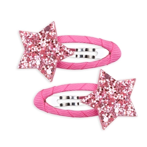 Paio di fermagli per capelli a forma di stella glitterata rosa per bambini