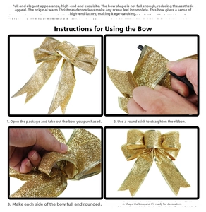 Step-by-step tutorial for shaping a 15cm gold glitter Christmas bow decoration
