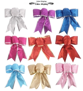 Nine-grid layout showing colorful glitter Christmas bows in various festive shades