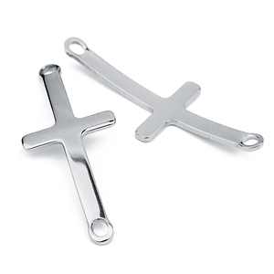 Pair of polished silver stainless steel curved cross connectors for DIY jewelry making