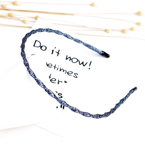 Thin dark blue sequin headband for women featuring minimalist design and protective ends