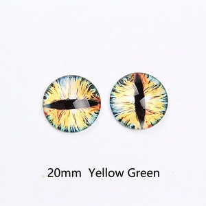 Pair of 20mm yellow green glass dragon eye cabochons for doll making and jewelry