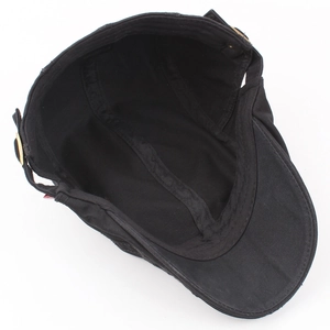 Classic black cotton newsboy cap with embroidery and adjustable buckle for sun protection