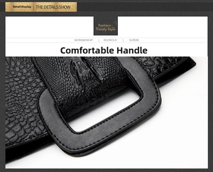 Detail view of the durable square top handle with black stitching and crocodile texture