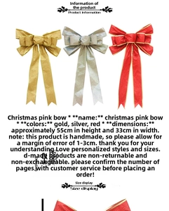 Detail view of 33x55cm glitter Christmas bows in gold, silver, and red colors