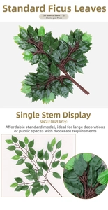 Macro detail of artificial banyan leaves with 39 leaves per branch for decoration