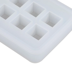 Detail of food-grade silicone ice cube tray with square cavities for baby food or ice