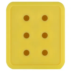 Detail of food-grade yellow silicone ice mold with 6 round cavities for baby food