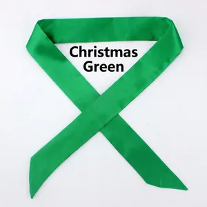 Christmas Green narrow silk scarf for bag handles, model D94 in smooth satin finish