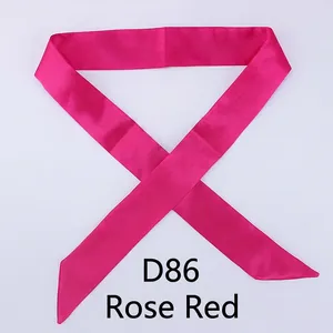 Rose red slim satin silk scarf for handbag handle decoration and hair accessories