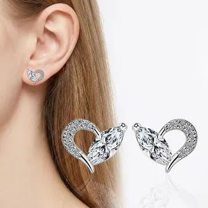 Elegant Heart Zirconia Stud Earrings For Women Copper Plated Rose Gold White Gold With 925 Sterling Silver Post Sweet Jewelry