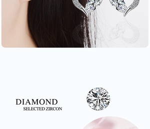 Detail view of heart-shaped zircon earrings with marquise and round cut stones