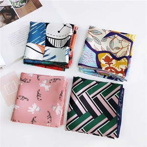 Fashion Women Printed Square Scarf Satin Feel Neckerchief Decorative Neck Wrap Hair Band Headband Bag Accessory Elegant